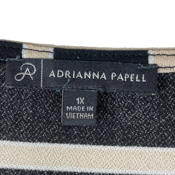 Adrianna Papell Square Neck Top Shirt Plus Sz 1X Black Tan Stripes Office Work - Picture 4 of 10